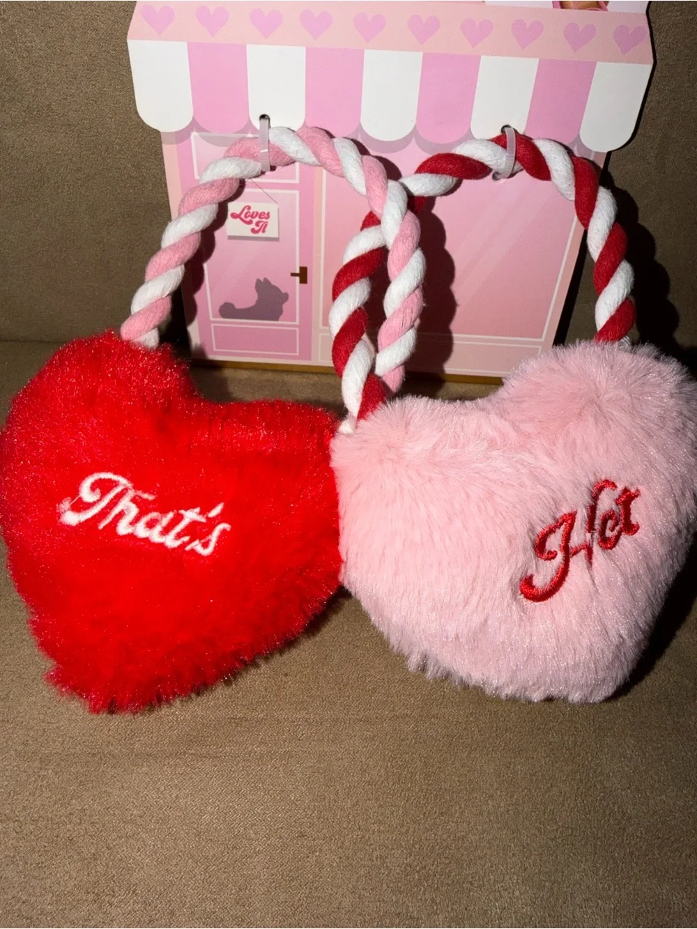 Paris Hilton Pink & Red Heart Plush Rope Dog Toy Set